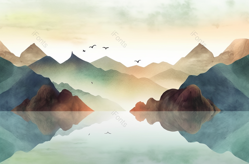 山水湖泊山河秀丽意境背景,插画/手绘图,插画/手绘图库,插画/手绘图下载,插画/手绘